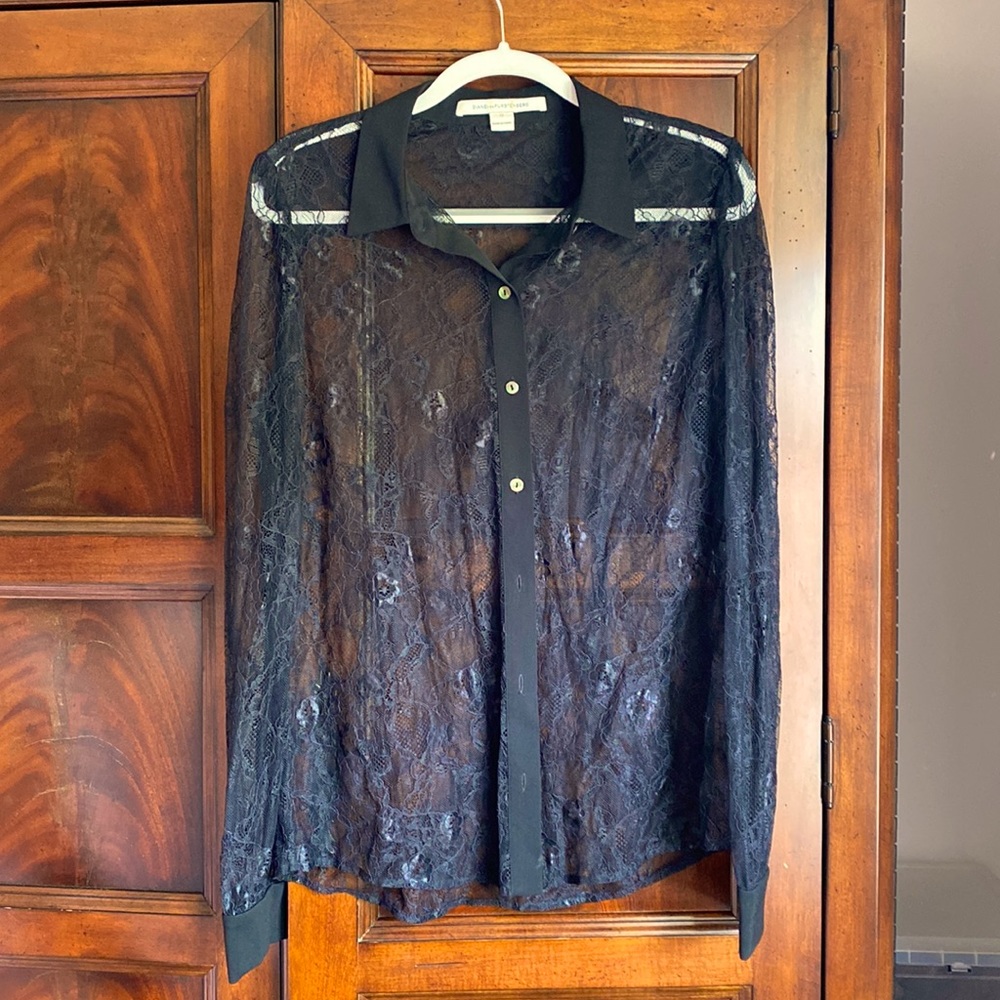 DVF Diane Von Furstenburg Blck Lace Blouse